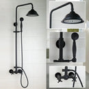 GobekUsa 8" Black Rain Shower Head Set with Hand Spray and Mixer Faucet