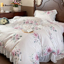 GobekUsa French Flowers Lace Ruffles Princess Bedding Set with Bed Sheet Pillowcases