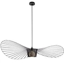 GobekUsa Black Rattan Hat Pendant Lamp LED Chandelier for Home Decor