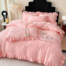GobekUsa French Embroidered Cotton Bed Skirt Set with Ruffled Edges