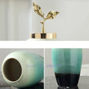 GobekUsa Gradient Ceramic Vase with Golden Leaves Cover for Modern Home Decor and Weddings