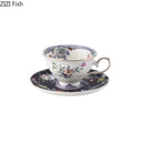 GobekUsa Flowers Pattern Ceramic Cup & Saucer Set for Dining Table, Coffee, Tea, Juice