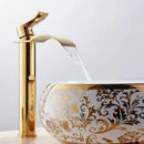 GobekUsa Gold and White Waterfall Bathroom Basin Faucet Mixer Tap Hot Cold Sink
