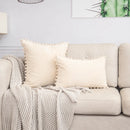GobekUsa Beige Striped Cushion Cover with Pom Pom Detail Lumbar Throw Pillow Case