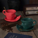 GobekUsa Frosted Ceramic Face Mug Set: Cup, Saucer, Spoon for Coffee, Tea, Milk