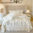 GobekUsa Korean Princess Style Quilted Bedding Set with Lace Ruffles 200x230cm