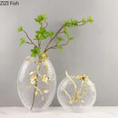 GobekUsa Golden Flower Glass Vase Desk Decoration, Aesthetic Floral Vases, Room Decor
