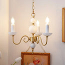 GobekUsa Cream White Led Chandeliers, Retro Copper Pendant Light for Home Decor