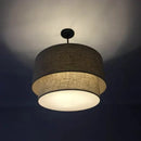 GobekUsa Double Linen Fabric Pendant Light Drum Lamp - Scandinavian Style Dining Room Bedroom Restaurant