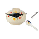 GobekUsa 6.5inch Retro Ceramic Ramen Bowl Set with Lid, Chopsticks, and Spoons