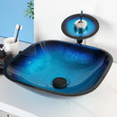 GobekUsa Gradient Blue Glass Basin Faucet Set with Waterfall Mixer Taps