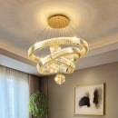 Modern Crystal Multi-Ring Pendant Light in Brushed Steel
