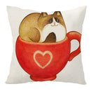 GobekUsa Cartoon Cat Linen Pillowcase 45x45cm Couple Love Cushion Covers for Living Room
