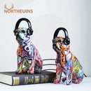 GobekUsa Bulldog Headphone Figurines: Resin Graffiti Art Dog Statue Desktop Decor