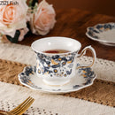 GobekUsa Blue & White Porcelain Classic Coffee Mug Set Gold Rim Tea Cup Saucer