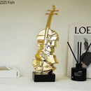 GobekUsa Golden Violin Sculpture Resin Art Ornament Stack Violin Statue Decor