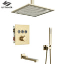 GobekUsa Gold Thermostatic Rainfall Shower Faucet Mixer Set for Bathroom with Ceiling Wall Mount