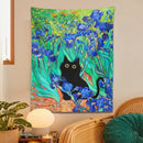 GobekUsa Irises Cat Tapestry: Van Gogh Inspired Black Cat Art & Floral Print