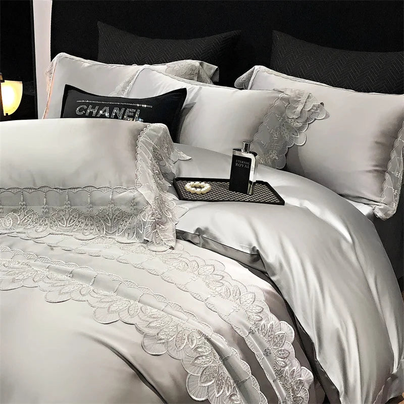 GobekUsa Lace Patchwork Silk Cotton Luxury Bedding Set Queen King Size, photo 9 of 9