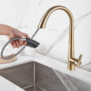 GobekUsa Brushed Gold Kitchen Sink Faucet with Pull Out Spring Spout
