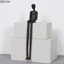 GobekUsa Black Character Metal Statue Desk Ornament Sculpture Home Decor Figure Artwork