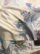 GobekUsa Blue Tides Waves Embroidery 1200TC Luxury Bedding Set with Duvet Cover, Sheet, Pillowcases