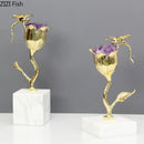 GobekUsa Amethyst Flower Ornaments Gold-plated Dragonfly Decor Sculpture Room Decor
