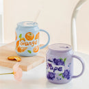 GobekUsa Fruit Shape Ceramic Mug with Lid and Straw, Cute Korean Style Design