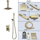 GobekUsa Brushed Gold In-Wall Shower Set with Rainfall Shower Head 8-12"