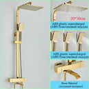 GobekUsa Golden Thermostatic Shower Faucet Set with Rainfall Shower Column and 3-Way Mixer