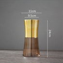 GobekUsa Gold Metal Glass Vase: Round Transparent Terrarium for Home Decor & Flower Arrangement