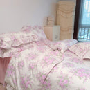 GobekUsa French Rose Flowers Print Lace Ruffles Cotton Bedding Set - Duvet, Bed Skirt, Sheets & Pillowcases