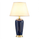 GobekUsa Dark Blue Ceramic Table Lamp with Remote Control for Bedroom and Living Room