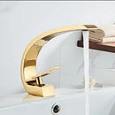 GobekUsa Black/Gold Basin Faucet Modern Bathroom Mixer Tap, Single Handle Waterfall Hot Cold