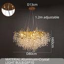 GobekUsa Gold Crystal Chandelier LED Round Light Island Branch Chandelier