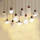 GobekUsa LED Pendant Lamp with Wood Canopy & White Glass Chandelier - Yellow Travertine Kitchen Bedroom Lighting