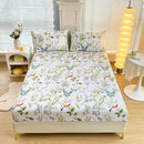 GobekUsa Green Leaf Flower Fitted Sheet Set with 2 Pillowcases for All Seasons