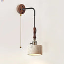 GobekUsa Copper Wood LED Wall Sconce Yellow Travertine Stone Bedside Light