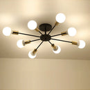 GobekUsa Industrial Rod Iron Wood Sputnik Chandelier Ceiling Lamp LED E27 Home Lighting