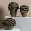GobekUsa Leaf Relief Ceramic Vase: Hand-made 3D Floral Arrangement Pot