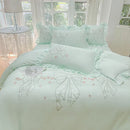 GobekUsa Ice Silk Embroidered Ruffles Duvet Set with Cool & Skin-Friendly Feel