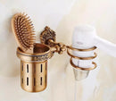 GobekUsa Bronze Carved Bath Accessories Set: Shelf, Towel Rack, Paper Holder, Toilet Brush Holder
