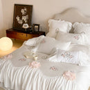 GobekUsa Lace Ruffles Flowers Embroidery 4Pc Egyptian Cotton Bedding Set