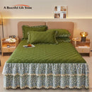 GobekUsa Cotton Lace Ruffles Quilted Bed Skirt Set with Pillowcases