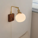 GobekUsa Globe Ceramic LED Wall Lights Walnut Wood Sconce Rotatable Bedside Lamp