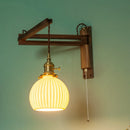 GobekUsa Ceramic LED Wall Sconce Walnut Wood Copper Pull Chain Switch Light