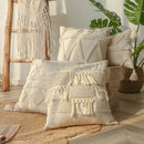 GobekUsa Boho Beige White Tufted Tassel Pillow Cover Set