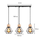Vintage Black Wood and Iron Cage Pendant Light