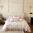 GobekUsa Butterfly Flowers Lace Ruffles 4Pcs Bedding Set: Duvet Cover, Sheet, Pillowcases