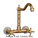 GobekUsa Brass Ceramic Wall Mount Faucet for Bathroom Washbasin - Double Handle Cold Hot Water